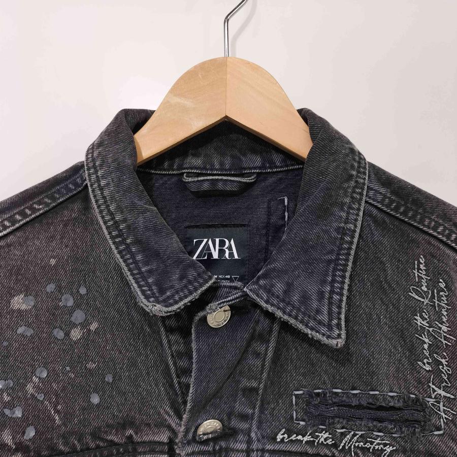 ZARA（ザラ） 刺繍 デザイン ペイント ダメージ加工 デニムジャケット 