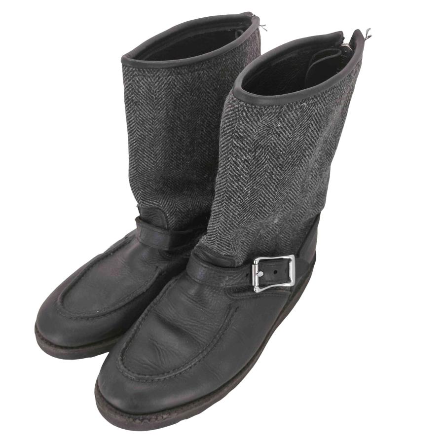 YUKETEN（ユケテン） バックジップ ツイード切替レザーブーツ vibram 