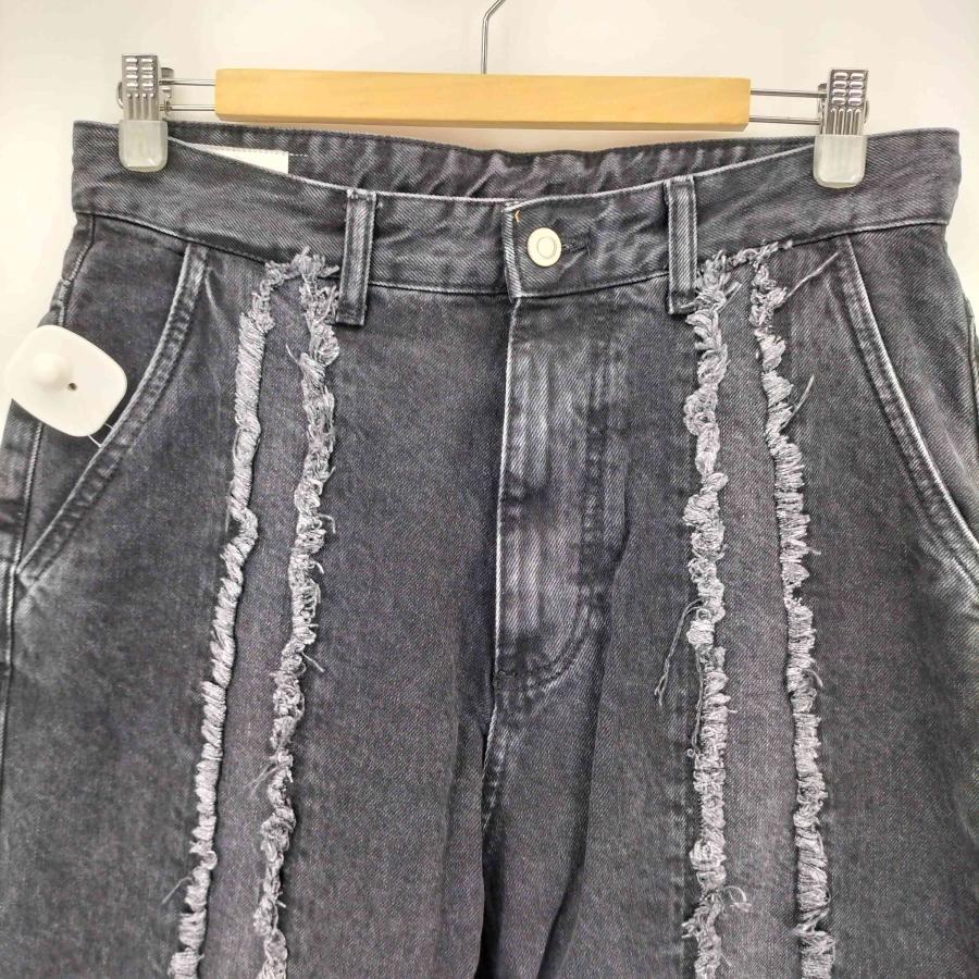 新品】ZARA バギーワイドデニムパンツ フリンジ グレー EUR40 L 黒 