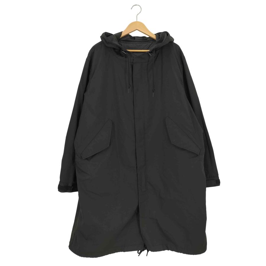 vintage モッズコート　マキシ丈　ブラック　無地　ライナー付　古着 MUJI(ムジ) ライナー付き フーデッド モッズコート メンズ JPN：XL