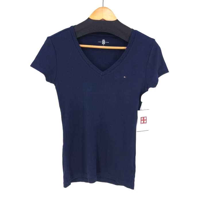 トミーヒルフィガー TOMMY HILFIGER ロゴ刺繍VネックTシャツ レディース S 中古 古着 210820｜bazzstore