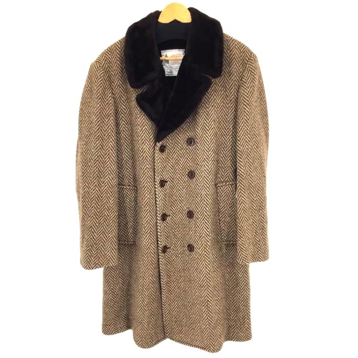 最新のデザイン メンズ ダブルブレストウールコート ヘリンボーン 裏地ファー Fog London ロンドンフォグ ブランド古着バズストアbazzstore メンズ 40 古着 中古 コート アウター Dagl Tg