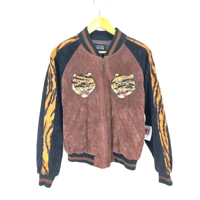 22年最新海外 フルギ黒系 Bilvie メンズスカジャン 茶系 中古 メンズ 中綿スカジャン タイガー刺繍 Bilvie フルギ ジャケット Smssvg Org