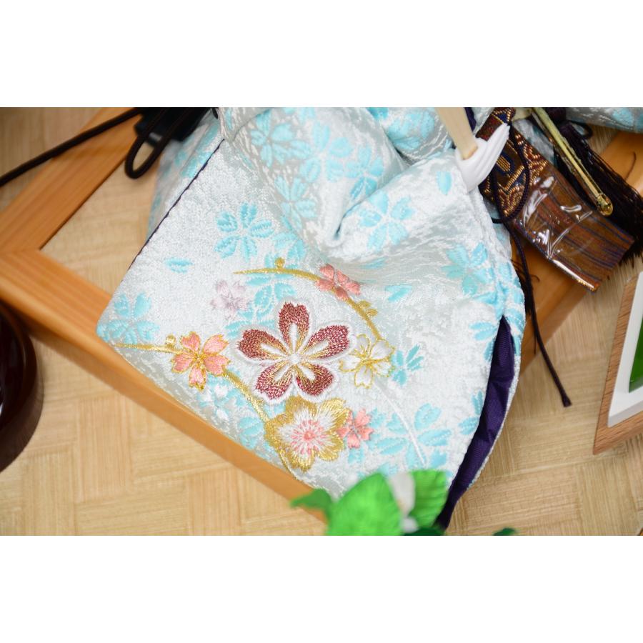 平安道翠 雛人形 刺繍秀芥子親王 変則三曲屏風 遠山桜 30cm 平台 桧