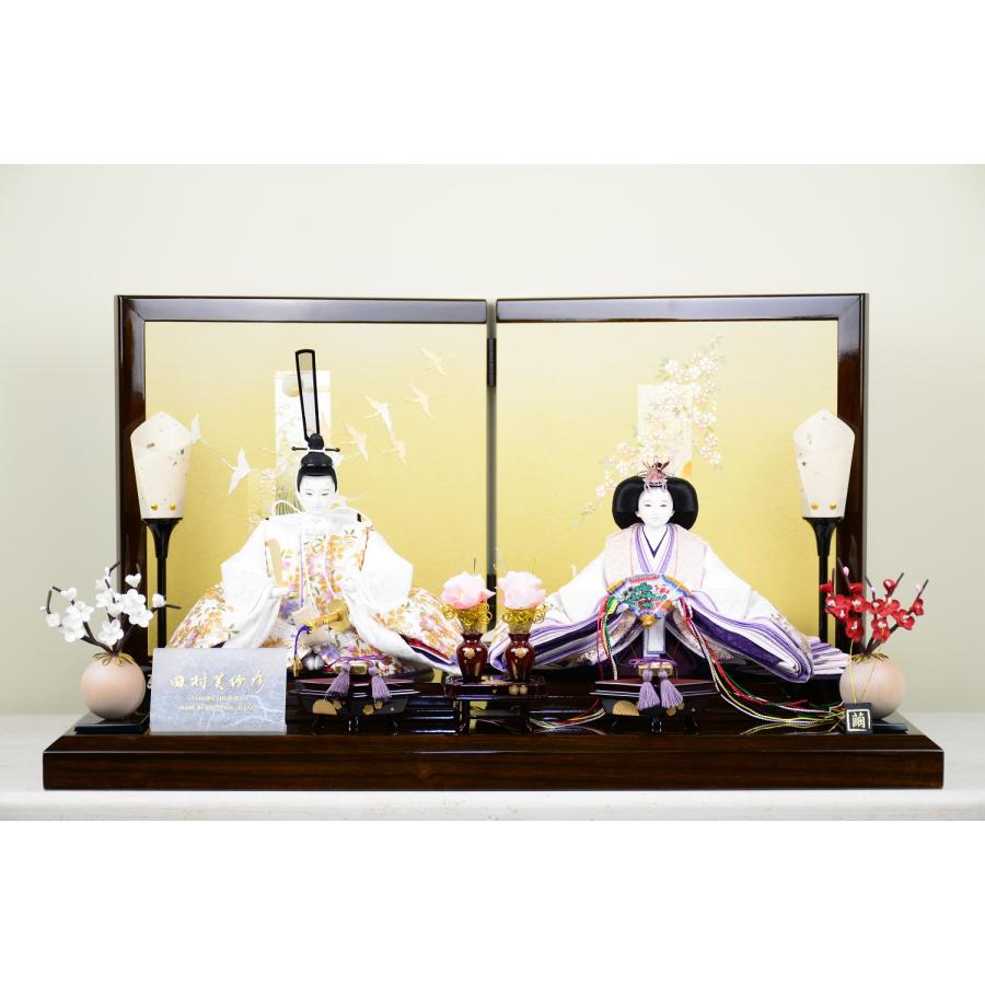 M0107 左京 田村芙紗彦 作 雛人形 親王飾り 京10番 No.232851 金雪輪に桜（赤） 二人 人形のみ 未使用品 雛人形 親王飾り 田村芙紗彦「結月雪輪」白枝桜 | SHIMADA DOLL