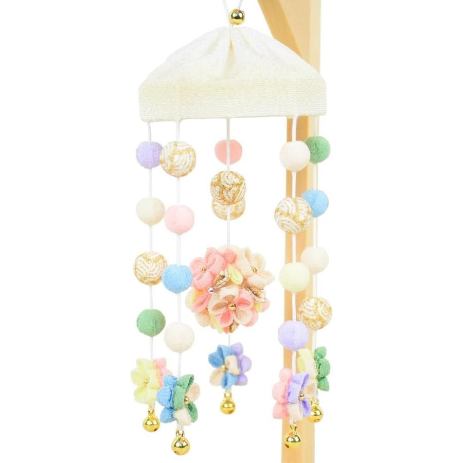 雛人形 吊るし飾り 松寿つるし 小花（丸） 白木台付 高さ22cm ちりめん