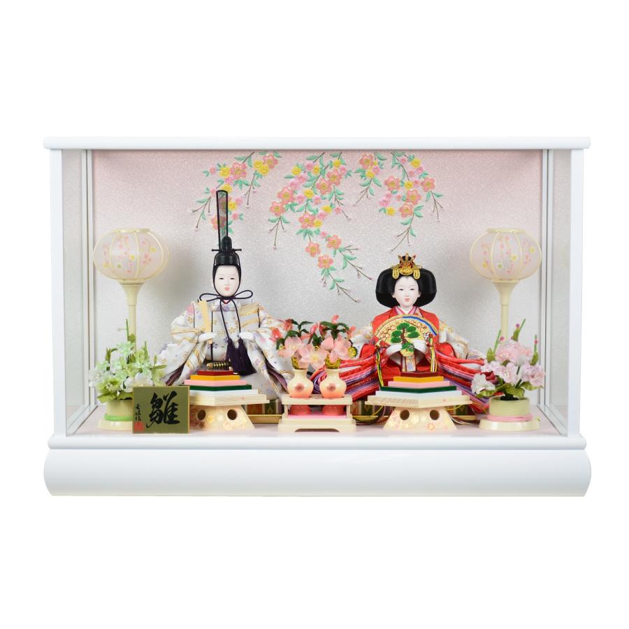 雛人形 親王飾り 金襴 ケース飾り No.781 幅55cm 白 JS06322