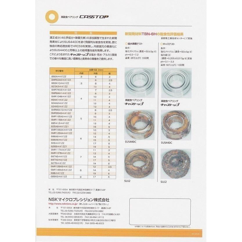 高耐食ベアリング ＳＭＲ１０４Ｂ−Ｈ−Ｘ１ＺＺ 内径4mm外径10mm幅4mm