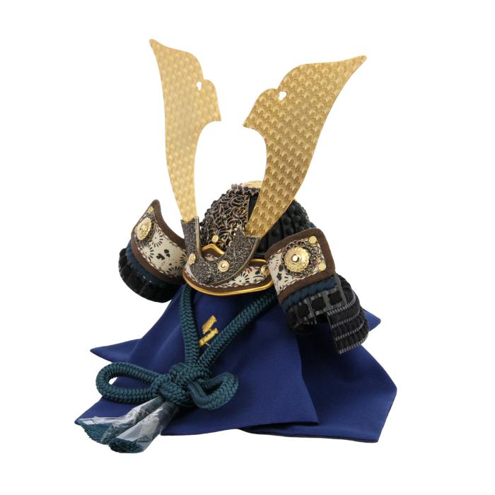 久月 五月人形 兜飾り 國士 鈴木利光作 國士之兜飾り 19355 5GR-K24-Z コンパクト おしゃれ モダン 家紋 木目 青 蒼 藍 LED 和モダン モダン_2