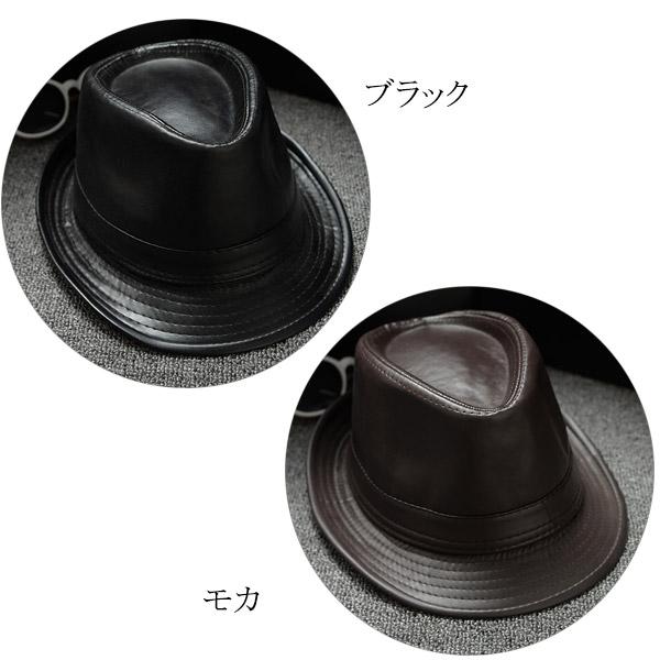 合皮 中折れハット 帽子 PU フェイクレザー ハット 中折れ ポークパイ