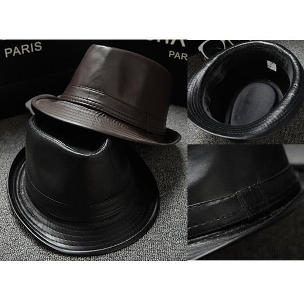 合皮 中折れハット 帽子 PU フェイクレザー ハット 中折れ ポークパイ