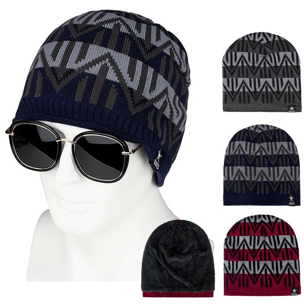 ニット帽 メンズ ボア付き 模様入り ニットキャップ 帽子 ニットキャップ ワッチキャップ ビーニー 秋 冬 KNIT CAP 4011 | 