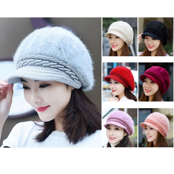 ニット帽 レディース ファー ニットキャスケット 帽子 つば付き 厚手 ボア ニットキャップ 毛足長め ラビットファー ふわふわ もこもこ 秋 冬 KNIT CAP 4003 | 