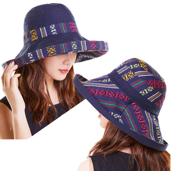 つば広ハット コットン リバーシブル エスニック 日除け帽子 無地 プリント 紫外線防止 大きめつば レディース 春 夏 秋 HAT 1597 |  | 10