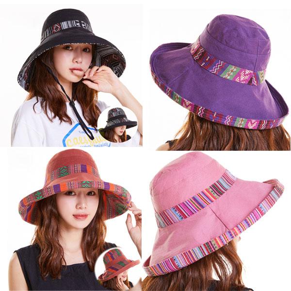 つば広ハット コットン リバーシブル エスニック 日除け帽子 無地 プリント 紫外線防止 大きめつば レディース 春 夏 秋 HAT 1597 |  | 14