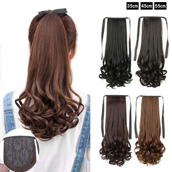 ポイントウィッグ ポニーテール リボン式 エクステ カール ロング ミディアム セミロング 黒髪 耐熱 付け毛 つけ毛 ウイッグ wig point 003cl | 