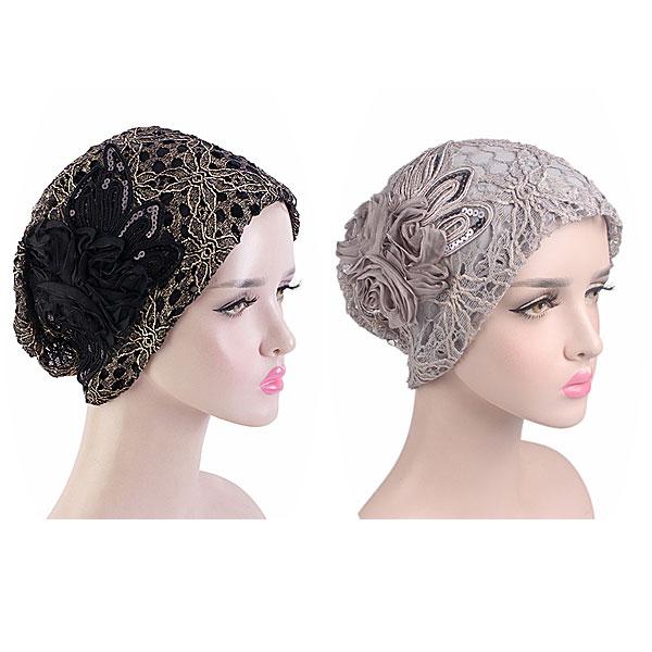 レースキャップ 花モチーフ 帽子 医療用 外出用 スパンコール 医療用帽子 婦人帽 ルームキャップ ヘアキャップ ケア帽子 CAP 1003 |  | 07