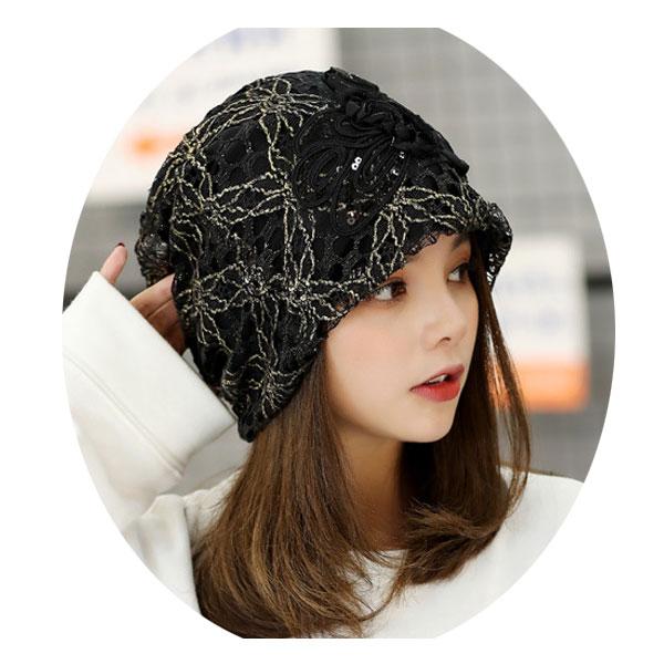 レースキャップ 花モチーフ 帽子 医療用 外出用 スパンコール 医療用帽子 婦人帽 ルームキャップ ヘアキャップ ケア帽子 CAP 1003 |  | 09