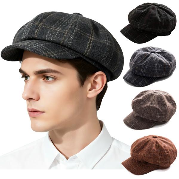 チェック柄 キャスケット帽 厚手 帽子 キャスケット フェルト 格子柄 ツイード ハンチング キャップ メンズ レディース 秋 冬 CAP 1320 | 