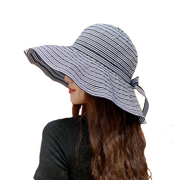 UVカット ハット 折りたたみ つば広帽子 ボーダー リボン カジュアル クラッシック 日焼け対策 レディース 春夏秋 CAP 2703 |  | 12