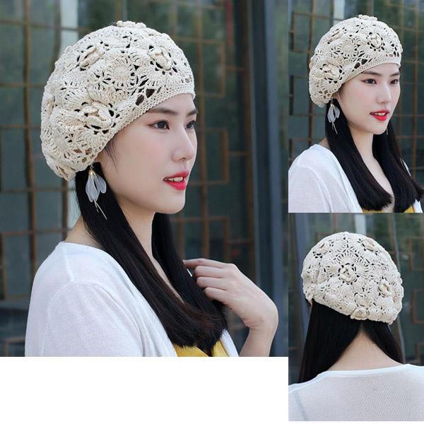 ベレー帽 レディース かぎ針 クロシェ コットン 春夏 ニット帽 透かし編み 花 モチーフ CAP 3411 |  | 13