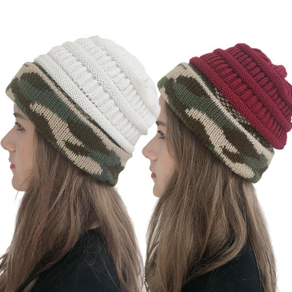 厚手 ニット帽 カモフラ柄 折り返し 帽子 ニットキャップ 迷彩 ワッチ