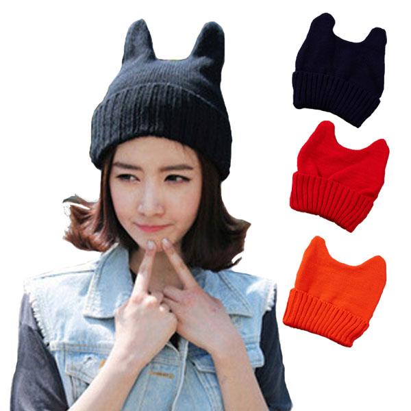 ニット帽 猫耳 ボーダー柄 帽子 ネコミミ ニットキャップ 猫ミミ 折り返し あごひも ケーブル編 ビーニー キッズ帽子 レディース女性用 KNIT CAP 4999 | 