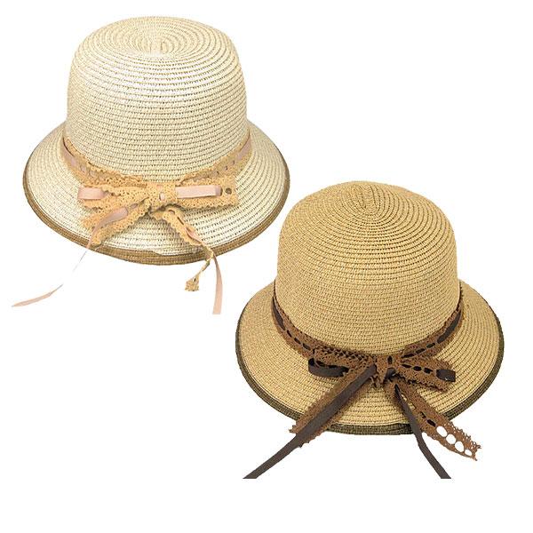 麦わら帽子 クロッシェ リボン付 ボーラーハット レディースハット ストローハット 紫外線防止 日よけ帽子 春夏 STRAW HAT 6531 | 