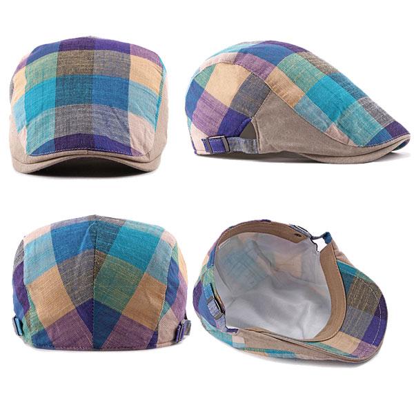 カラー ハンチング 帽子 チェック柄 綿麻 パッチワーク ハンチング帽 メンズ レディース 春 夏 秋 HUNTING CAP 7130 |  | 04