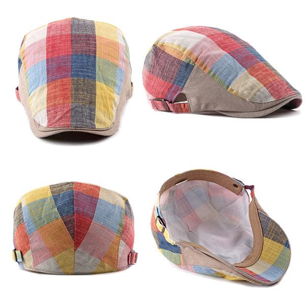 カラー ハンチング 帽子 チェック柄 綿麻 パッチワーク ハンチング帽 メンズ レディース 春 夏 秋 HUNTING CAP 7130 |  | 05