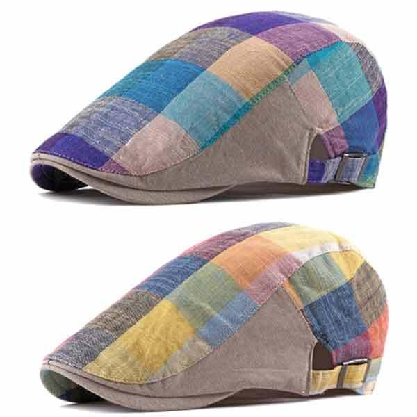 カラー ハンチング 帽子 チェック柄 綿麻 パッチワーク ハンチング帽 メンズ レディース 春 夏 秋 HUNTING CAP 7130 |  | 08