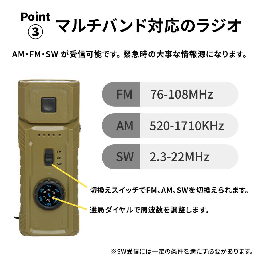 防災ラジオライト 手回し 多機能 マルチバンド ライト 懐中電灯 小型 サイレン ポータブル モバイルバッテリー スマホ充電 USB充電 防災 アウトドア DR-01 |  | 03