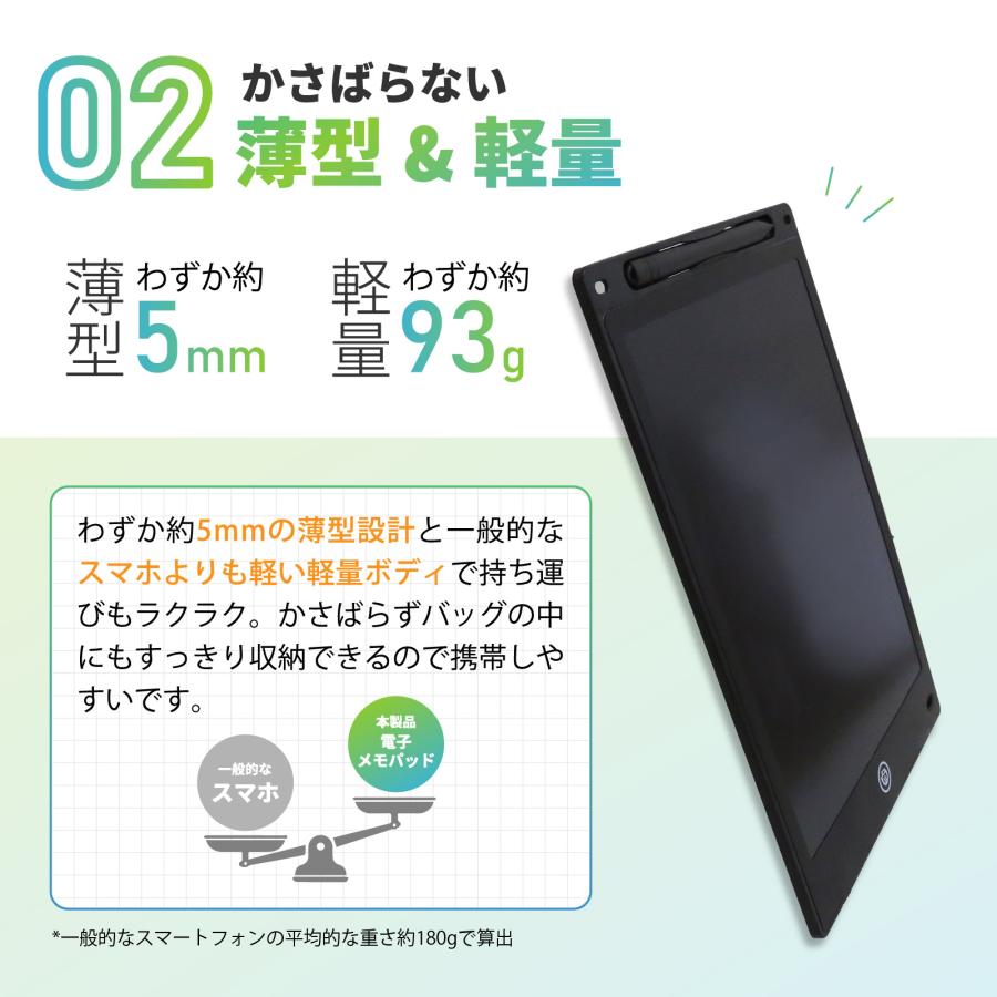 デジタルメモパッド スタンド付 9.7インチ 薄型 小型 削除ロック 消去ロック ミニ 電子メモ帳 保存機能付き 文具 手描きPOP LCD液晶 お絵描き メモ 伝言板 EM-02 |  | 04