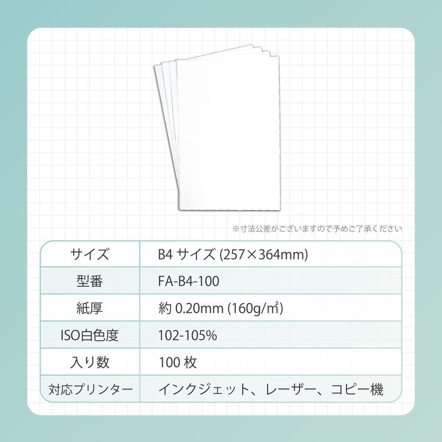 普通紙 B4サイズ 100枚入り 紙厚0.20mm 厚手 両面印刷 インクジェット