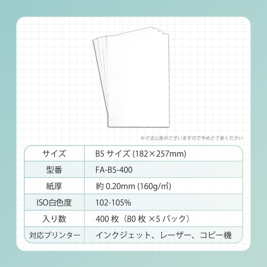 普通紙 B5サイズ 400枚入り 紙厚0.20mm 厚手 両面印刷 インクジェット