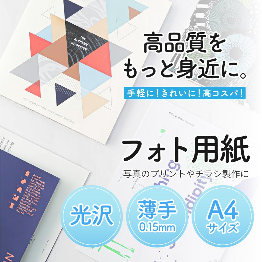 写真用紙 光沢紙 インクジェット紙 薄手 0.15mm 片面印刷 A4サイズ 100