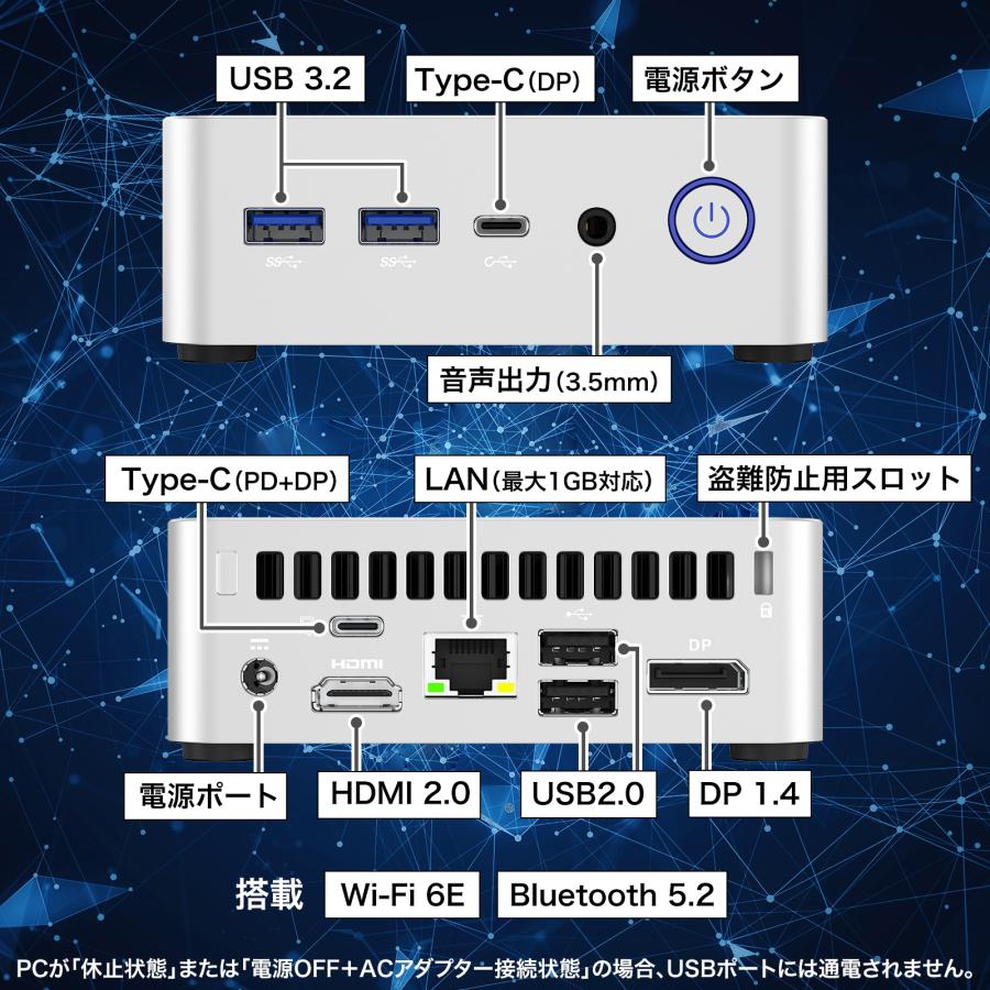 ミニPC デスクトップPC AMD Ryzen R7-773U / 16GB / 512GB Windows11pro 小型PC 新品 ミニパソコン 省スペース 持ち運び 軽量 マルチディスプレイ  Skynew M8 | Skynew | 05