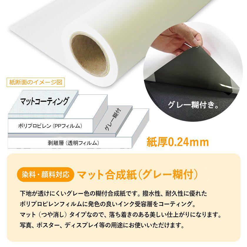 マット合成紙グレー糊付き 594mm × 30M (A1) 2本 水性インクジェット