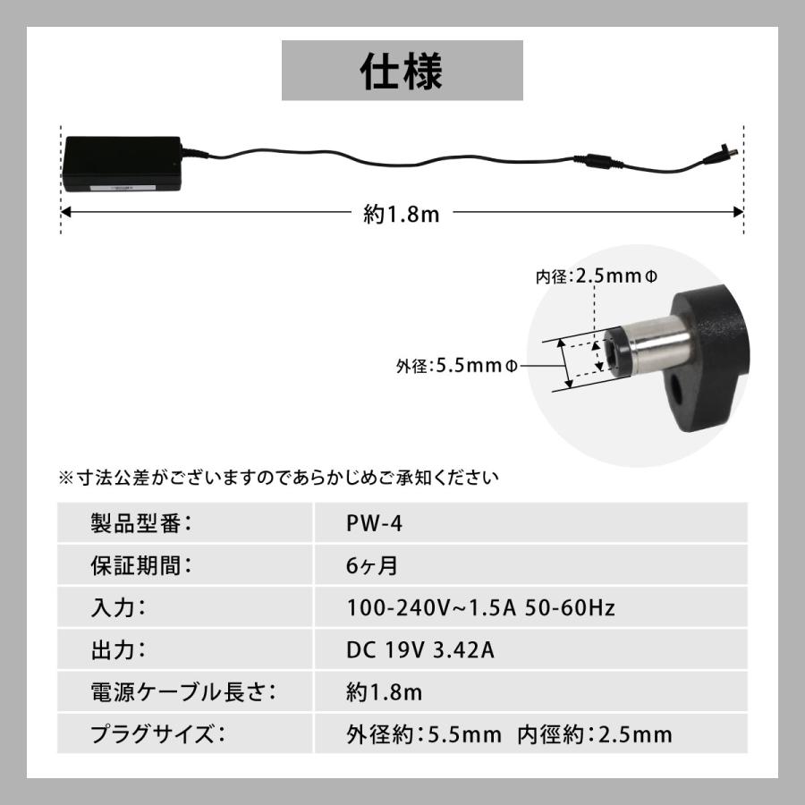電源ACアダプター ミニパソコン 互換用 PSE規格品 19V 3.42A 6カ月保証