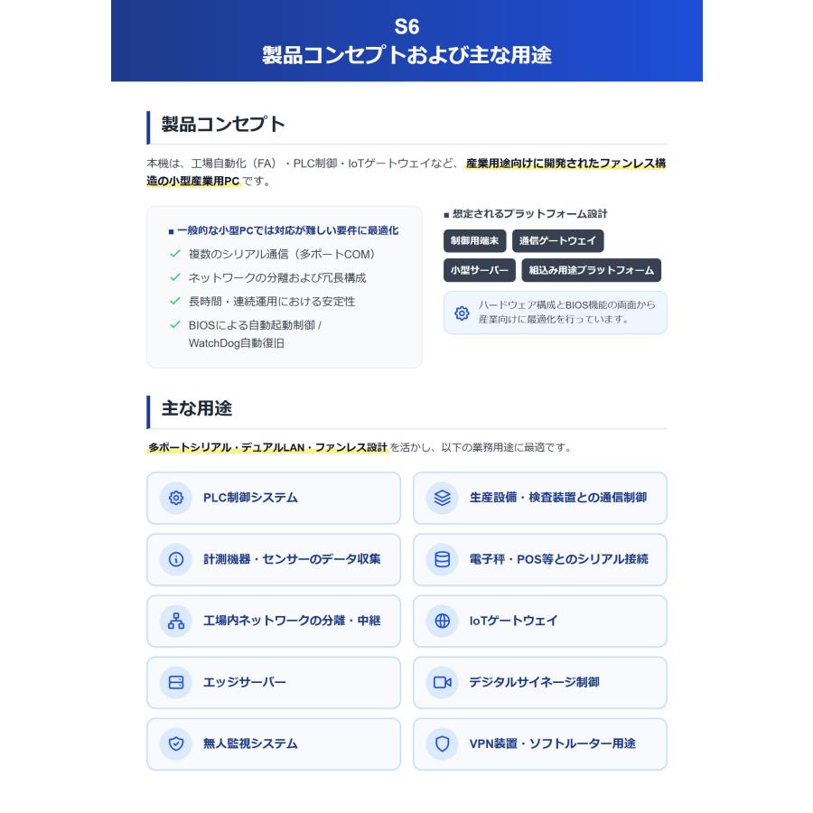 ミニPC ファンレスPC デスクトップPC 産業 工業 業務用 WATCHDOG 6COM / Windows 11 / インテル Pentium 4405U / DDR4L 8GB / SSD 256GB / Skynew S6 | Skynew | 08