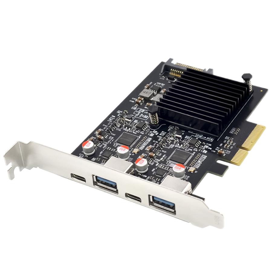 Skynew ST648 PCIe3.0 x4 USB拡張カード 10Gbps USB-A USB-C 各2ポート USB 3.2 Gen2 ASMedia ASM3142 ASM2806A SATA補助電源 産業用 マシンビジョン |  | 09