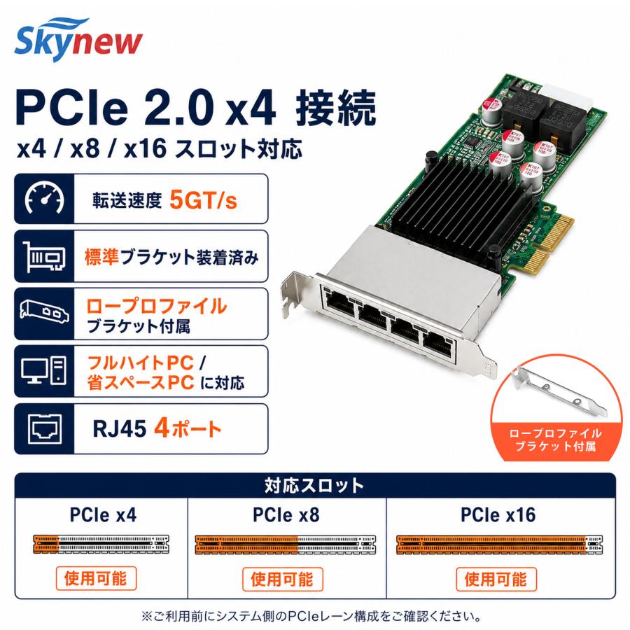 Skynew ST7246 PCIe2.0 x4 有線LANカード NIC 1GbE RJ45 4ポート PoE対応 インテルチップ I350AM4搭載 ネットワークカード NIC | Skynew | 03