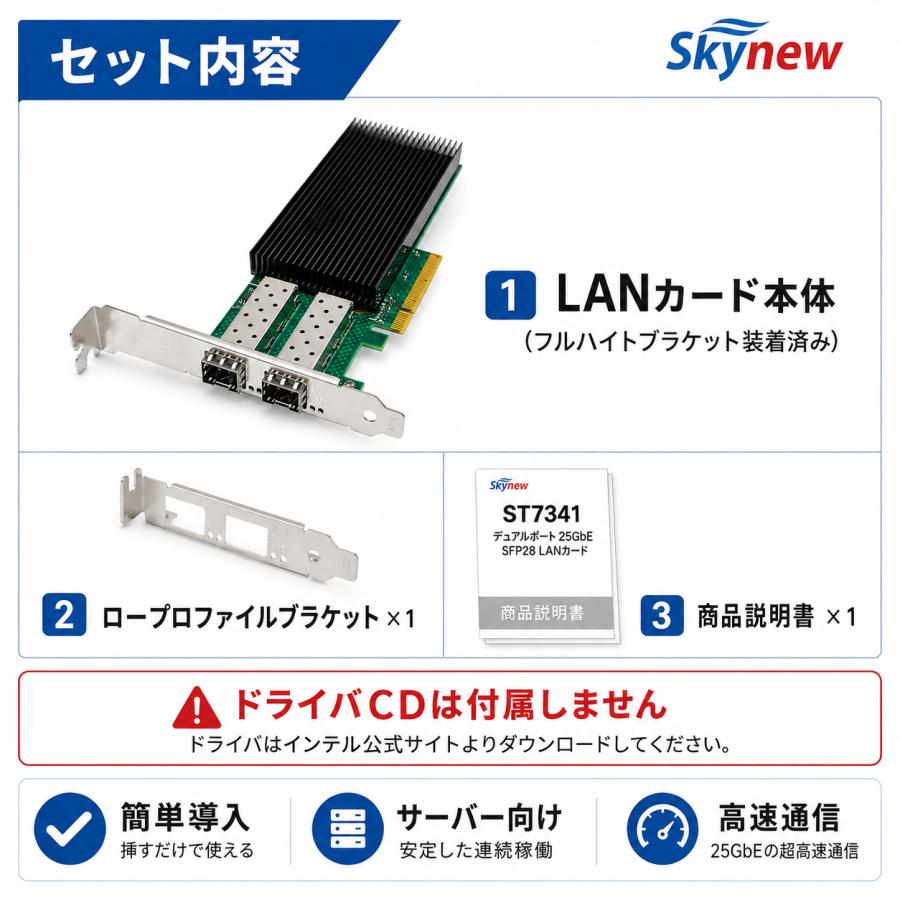 Skynew ST7341 PCIe4.0 x8 有線LANカード NIC 25GbE SFP28 2ポート インテル チップ E810搭載 ネットワークカード NIC | Skynew | 06