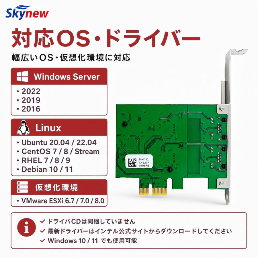 Skynew ST7470 PCIe3.1 x1 有線LANカード NIC 2.5GbE RJ45 2ポート インテルチップ I226-V搭載 ネットワークカード NIC | Skynew | 03