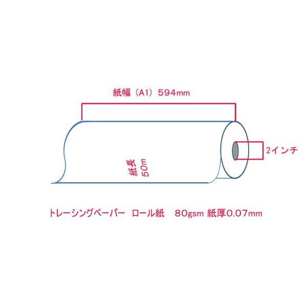 製図用紙　インクジェットロール紙　 トレーシングペーパー 594mm×50ｍ 2本 (A1ロール紙 図面用紙)｜bbest｜03