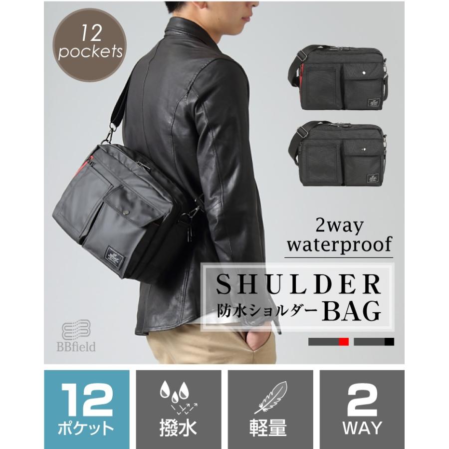 ショルダーバッグ メンズ 軽量 防水 12ポケット 通勤 ユニセックス