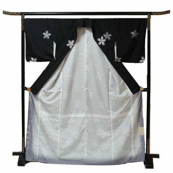 【日本製】仕立上り 袷付下げ 大きな桜の花 黒（059）洗える ポリエステル |  | 01