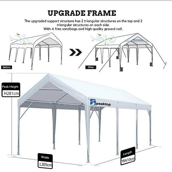 Peaktop Outdoor カーポート with 窓付きサイドウォール 3×6m Peaktop Outdoor カーポート with 窓付きサイドウォール 3×6m