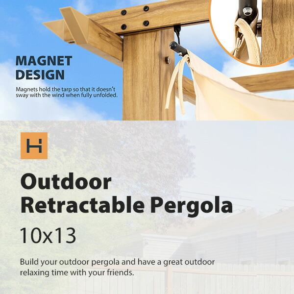 日よけ パーゴラ HAPPATIO アウトドア パーゴラ シェード付き パティオ ガゼボ スライド式 シェード 日よけ オーニング アルミフレーム | ブランド登録なし | 03