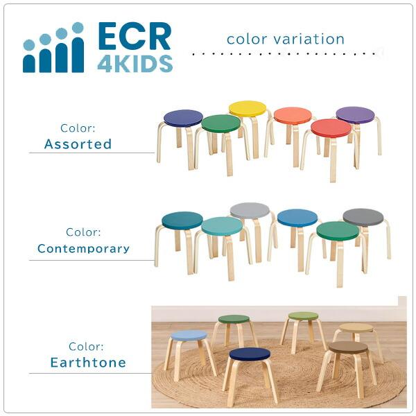 ECR4Kids スタッキング スツール 6脚セット 子供用 椅子 キッズ チェア 丸椅子 かわいい バーチ合板 木製 積み重ね可能 軽量 小さい椅子 保育園 託児所 幼稚園の画像